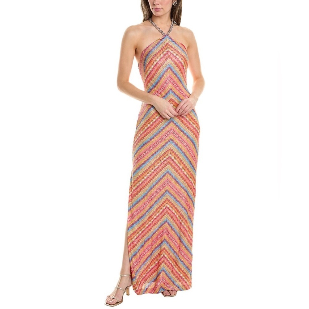 LIV FOSTER Striped Foil Knit Maxi Dress Size 6 NWT